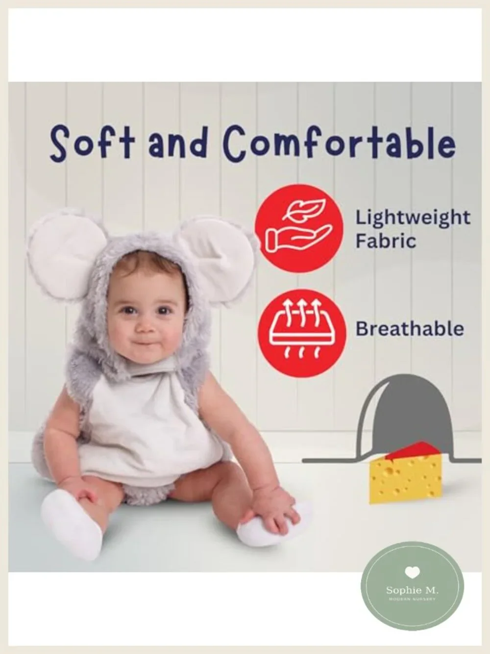 Baby Mouse Costume for Toddlers, Plush Polyester, Velcro Closure, Halloween